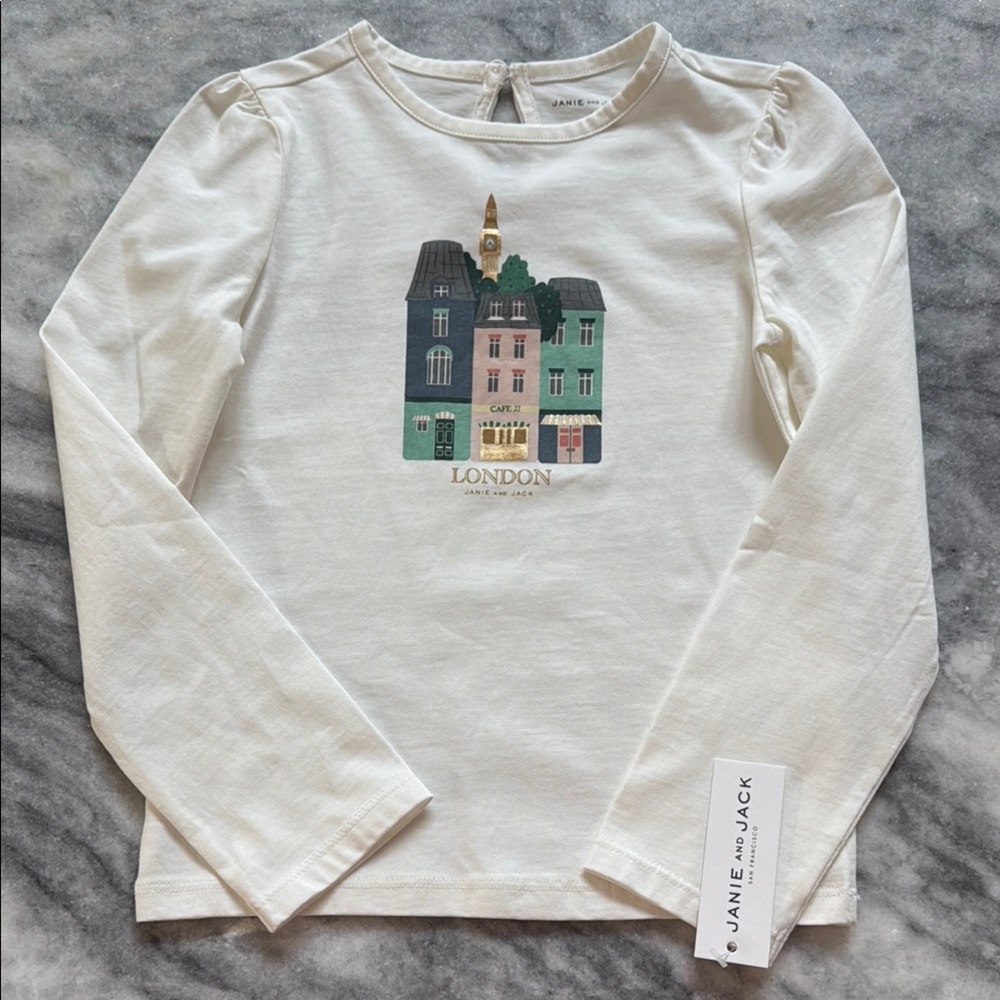 Janie and Jack Cream Long Sleeve Tee with London Graphic